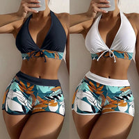 Fato de Banho Desportivo 2 Peças – Top Halter Patchwork com Calções Cintura Alta
