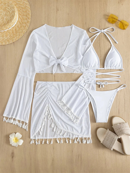 Top halter bikini sólido 4 peças conjunto feminino – Vanthéon
